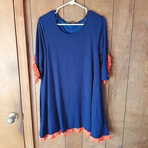 Astoria Born Blue Orange Ruffle Hem Tunic Top Size L NWT
